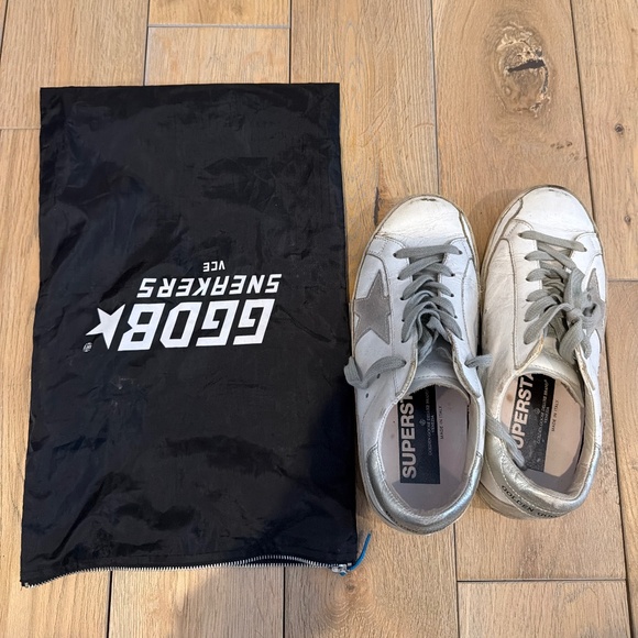 Golden Goose White & Silver Superstar Sneakers - Picture 7 of 9